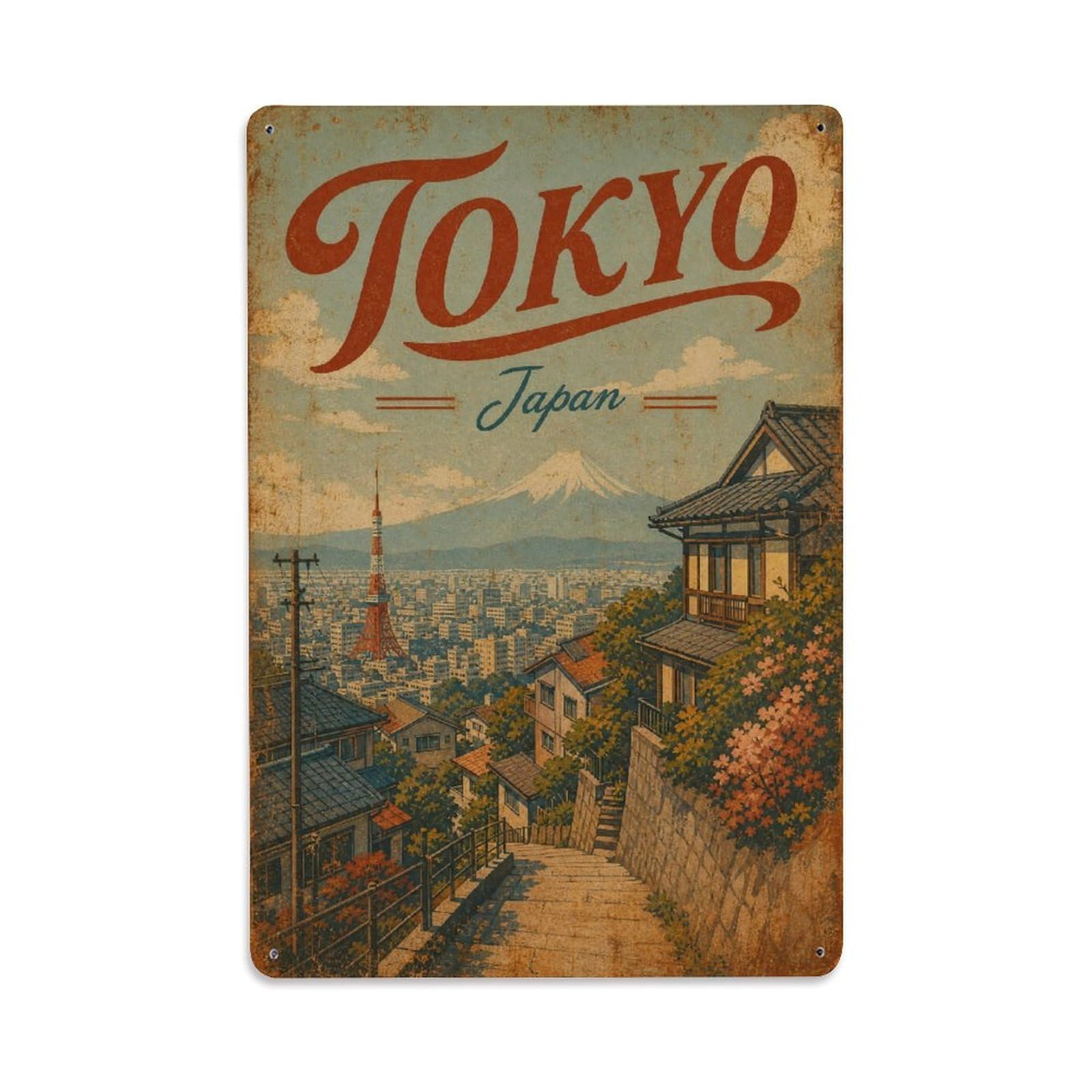 Gead 8X12inch Style Vintage Travel Tokyo Japan Hillside Metal Tin Sign