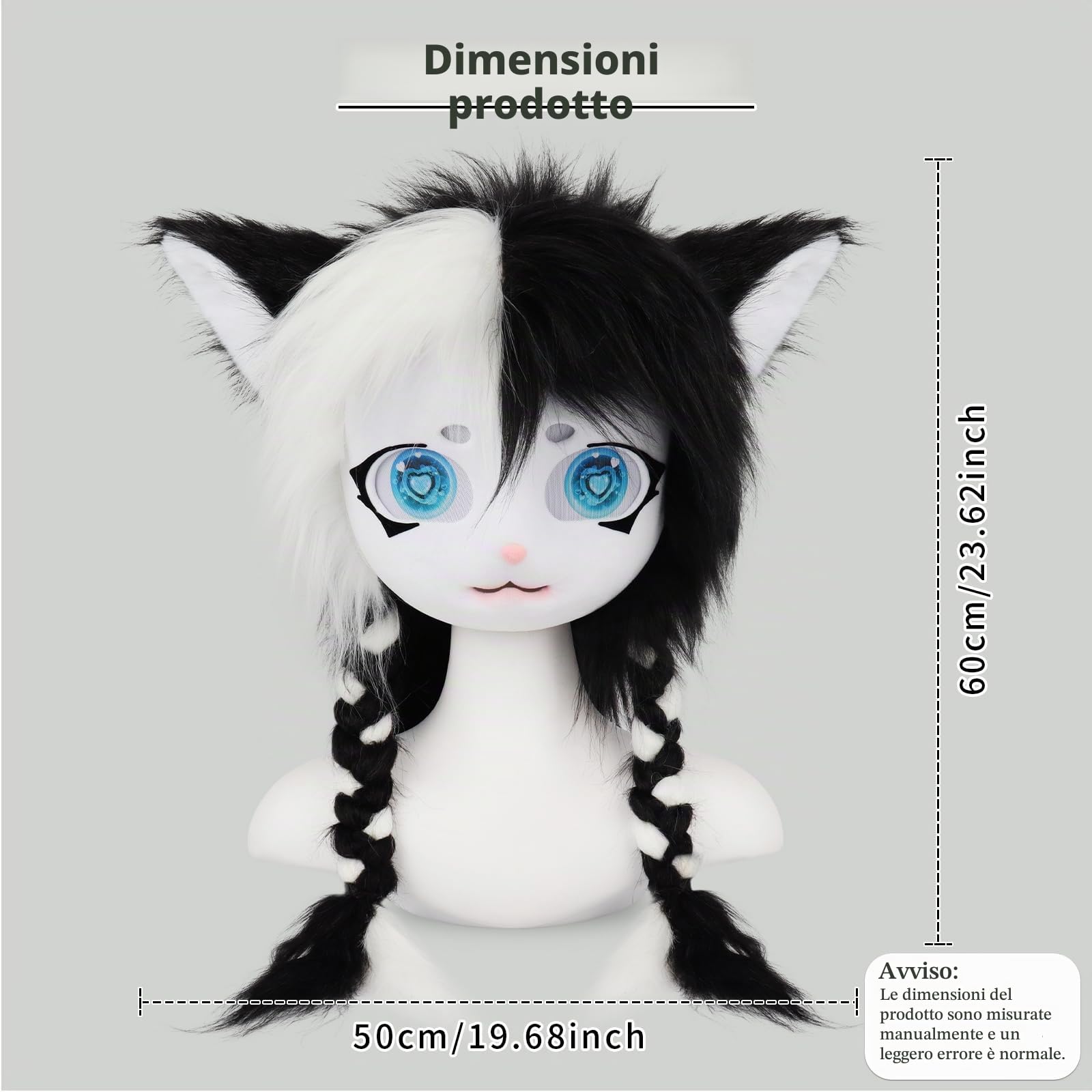 Therian - Maschera pelosa a forma di testa di gatto, per Halloween, feste in maschera, cosplay