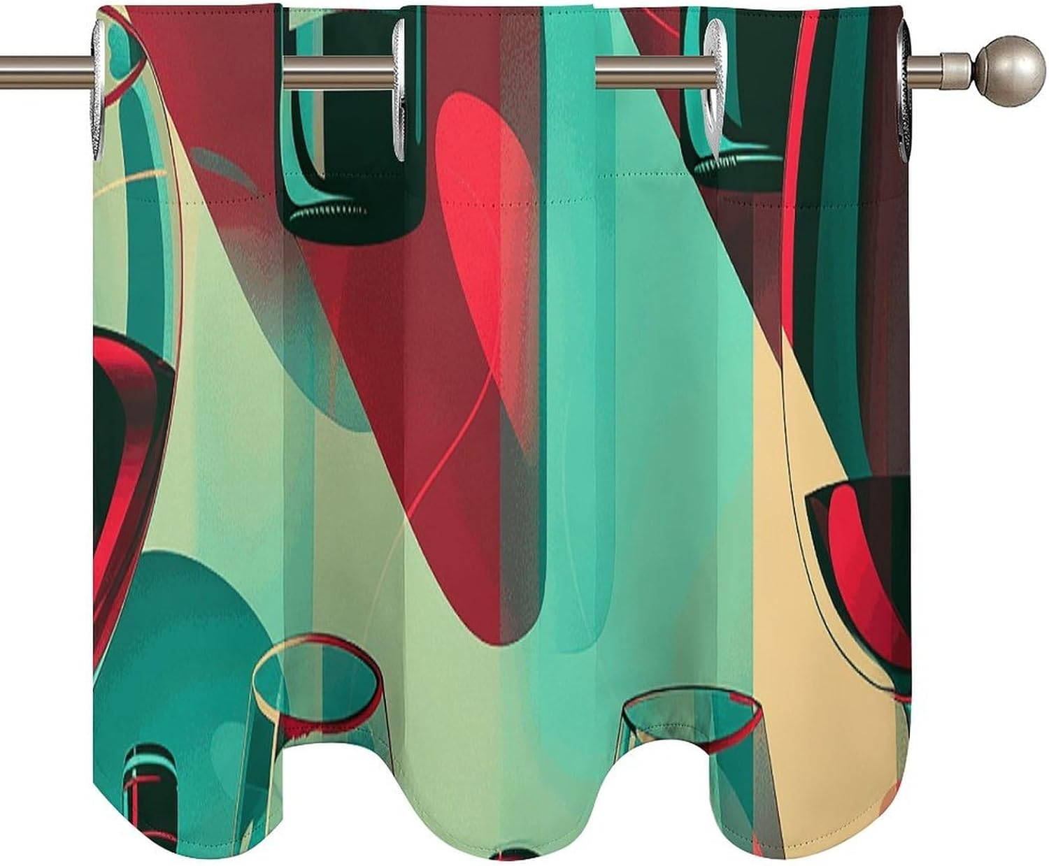 Bottles and Glasses Valance for Windows, 2 Pack Kitchen Curtains Modern Home Decor, Soft Blackout Window Curtains for Living Room & Bedroom, 18 X 52 Inch