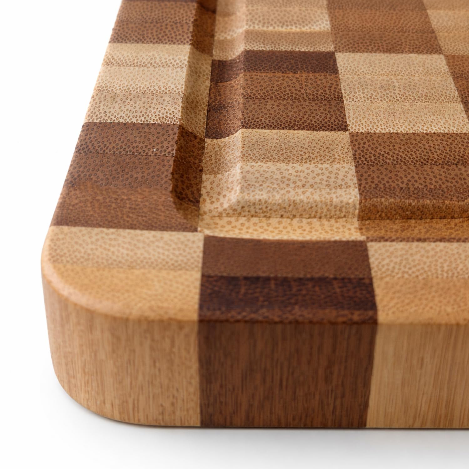 com-four® Tagliere in bambù Design a Scacchi 37,5 x 28 cm, con scanalatura raccogli liquidi e Maniglie per Tagliare e servire (1 Pezzo - 37,5x25 cm - bambù)