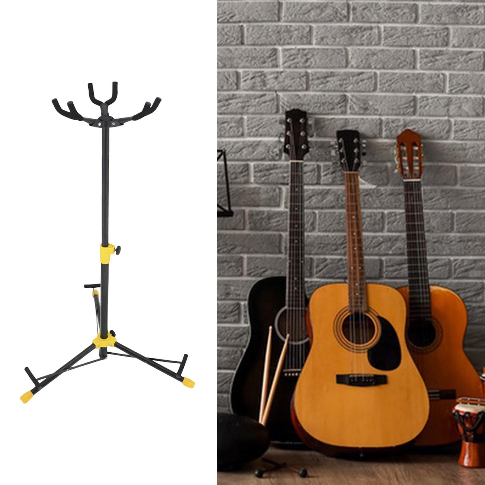 Supporto per Chitarra a 3 Teste in Ferro per Pavimento, per Ukulele, Basso e Strumenti Musicali- testa di gomma gialla