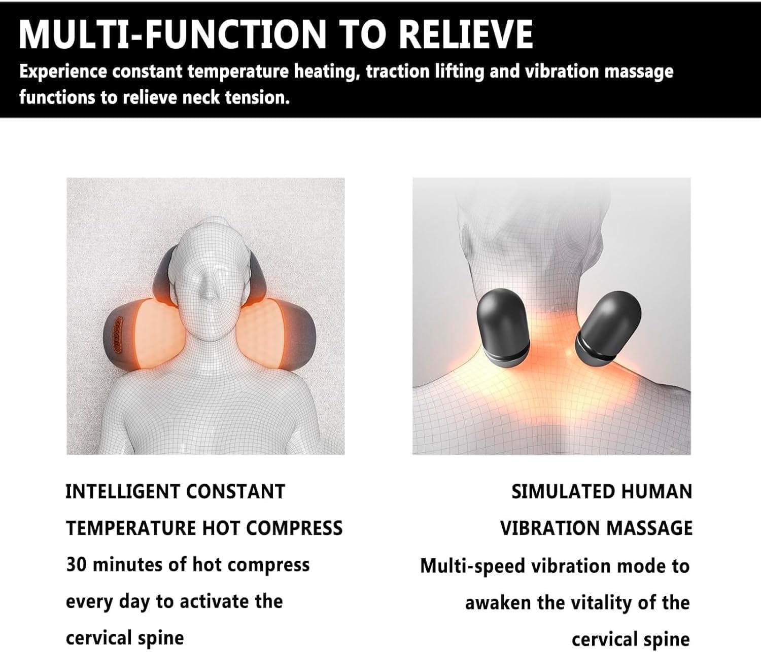 Artuvate Cervicale, Massaggiatore Cuscino 3 In 1 Per Il Collo, Relief Massager For Neck, For Neck Stretcher Massage Relaxe (Black)