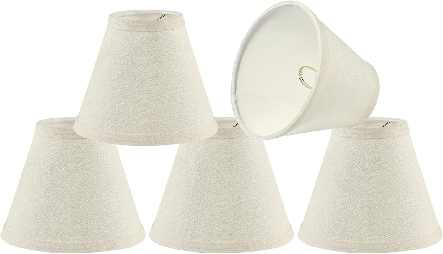 Aspen Creative 32127-5 Small Hardback Empire Shape Chandelier Clip-On Lamp Shade Set (5 Pack), Transitional Design in Off White, 6" bottom width (3" x 6" x 5")