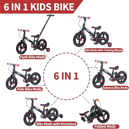 Miniatura 2 de JMMD Bicicleta para niños de 18 meses a 5 años, bicicleta de empuje 6 en 1 con ruedas y pedales de entrenamiento, bicicleta de equilibrio para niños