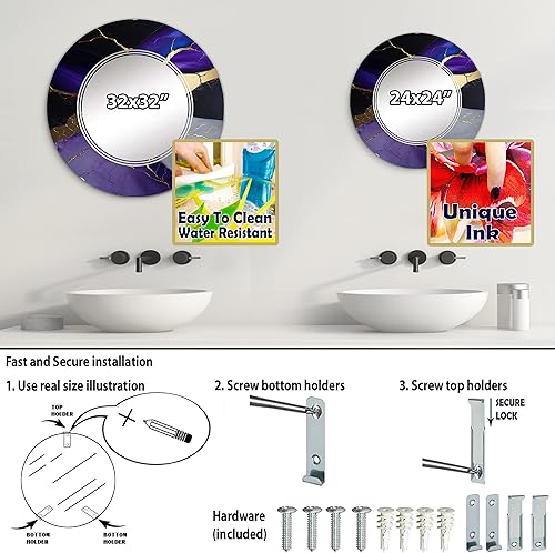 Miniatura 4 de Abstract Geode Purple II- Vanity Mirror, Bathroom Mirrors, Wall Mirrors for Living Room, Bedroom - Round Mirror - Large 24'x24', 32'x32'