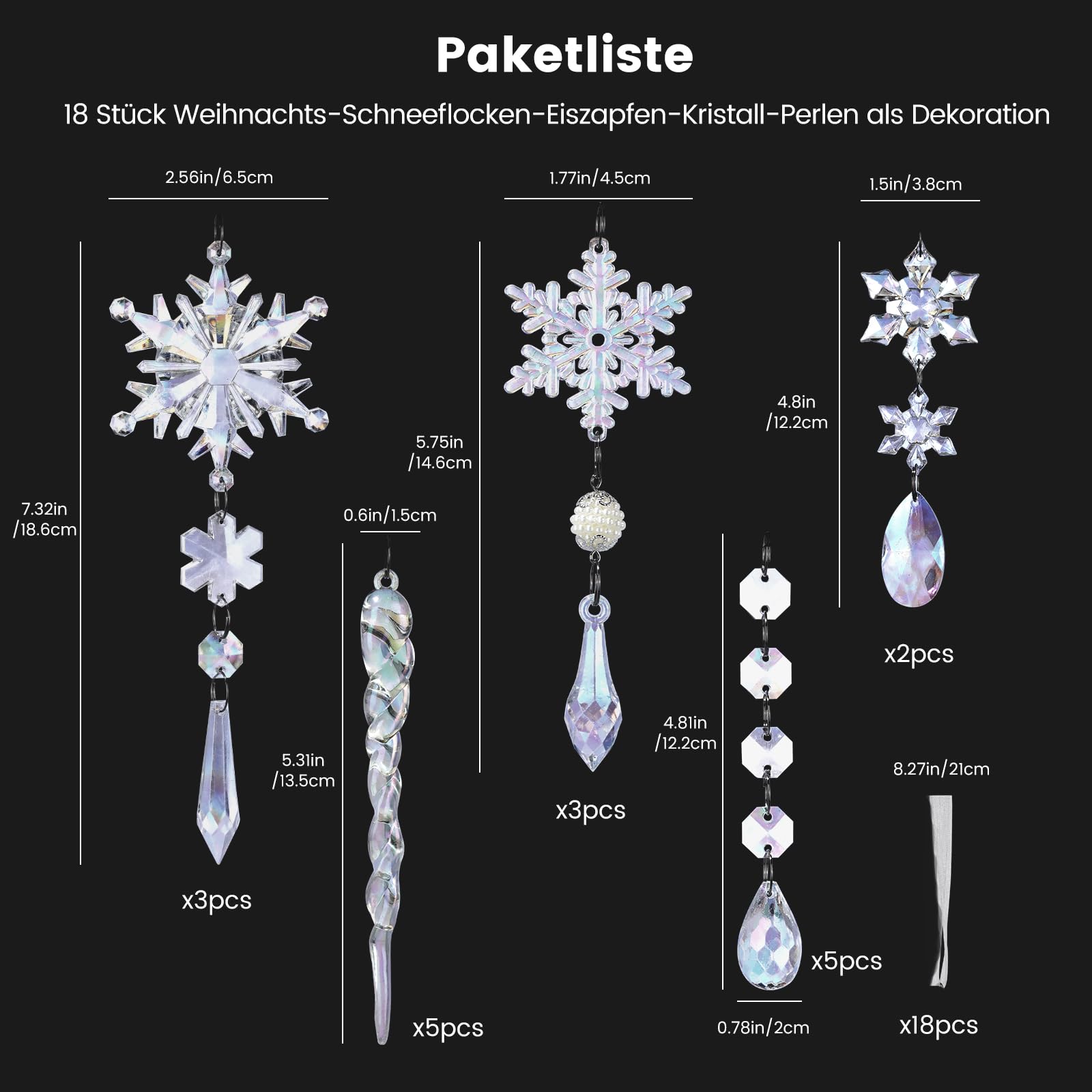 MSQ Lot de 18 décorations de Noël en Forme de Gouttes Flocons de Neige