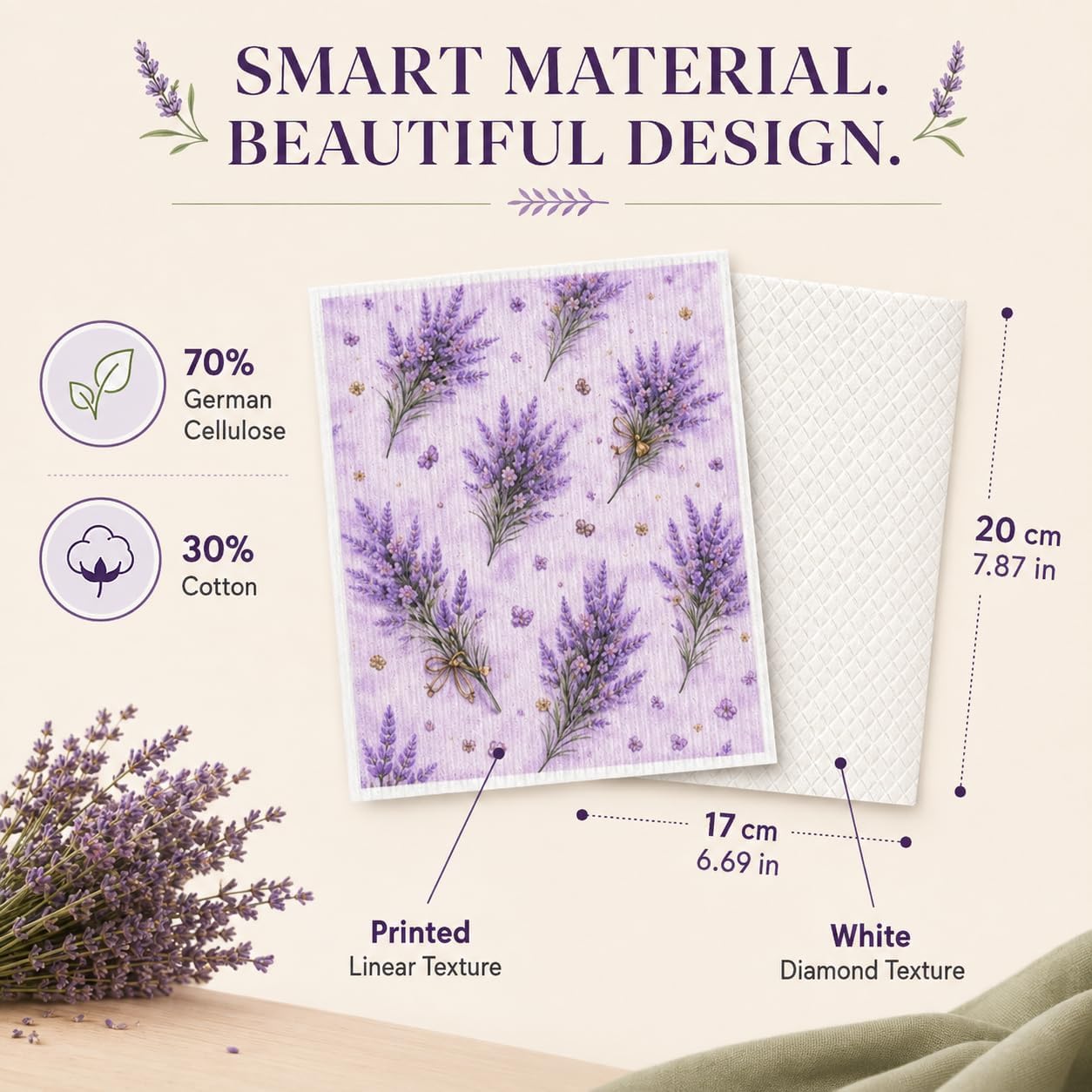 6 Pcs Lavender Swedish Dishcloths for Kitchen, German Cellulose image 2