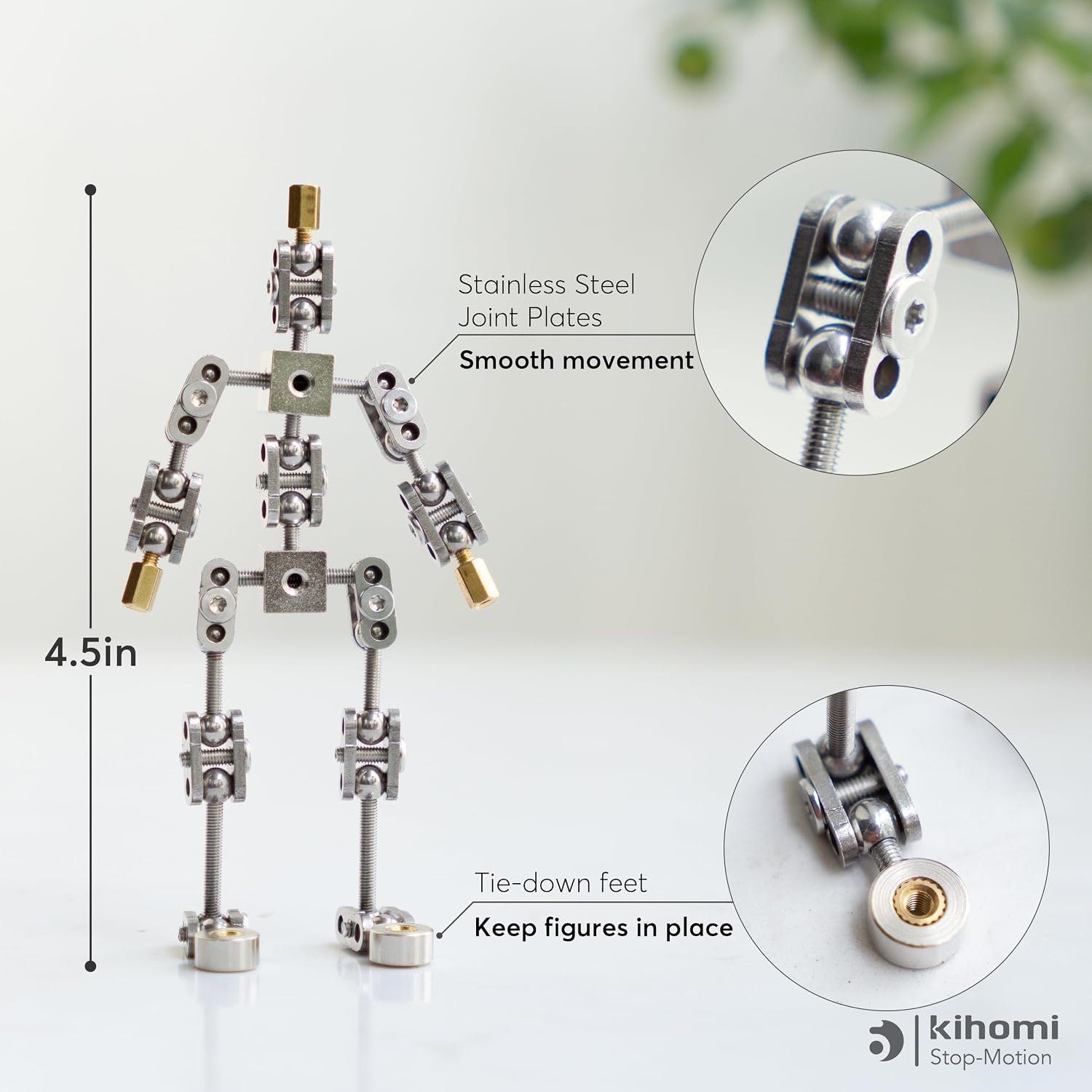 Studio Stop Motion Armature Kit - Feet Tie Down DIY Metal Puppet Figure Skeletons Easy Assembly for Animation Character Design & Creative Fun, Perfect for Stop Motion Animation (Silver, 4.5in)
