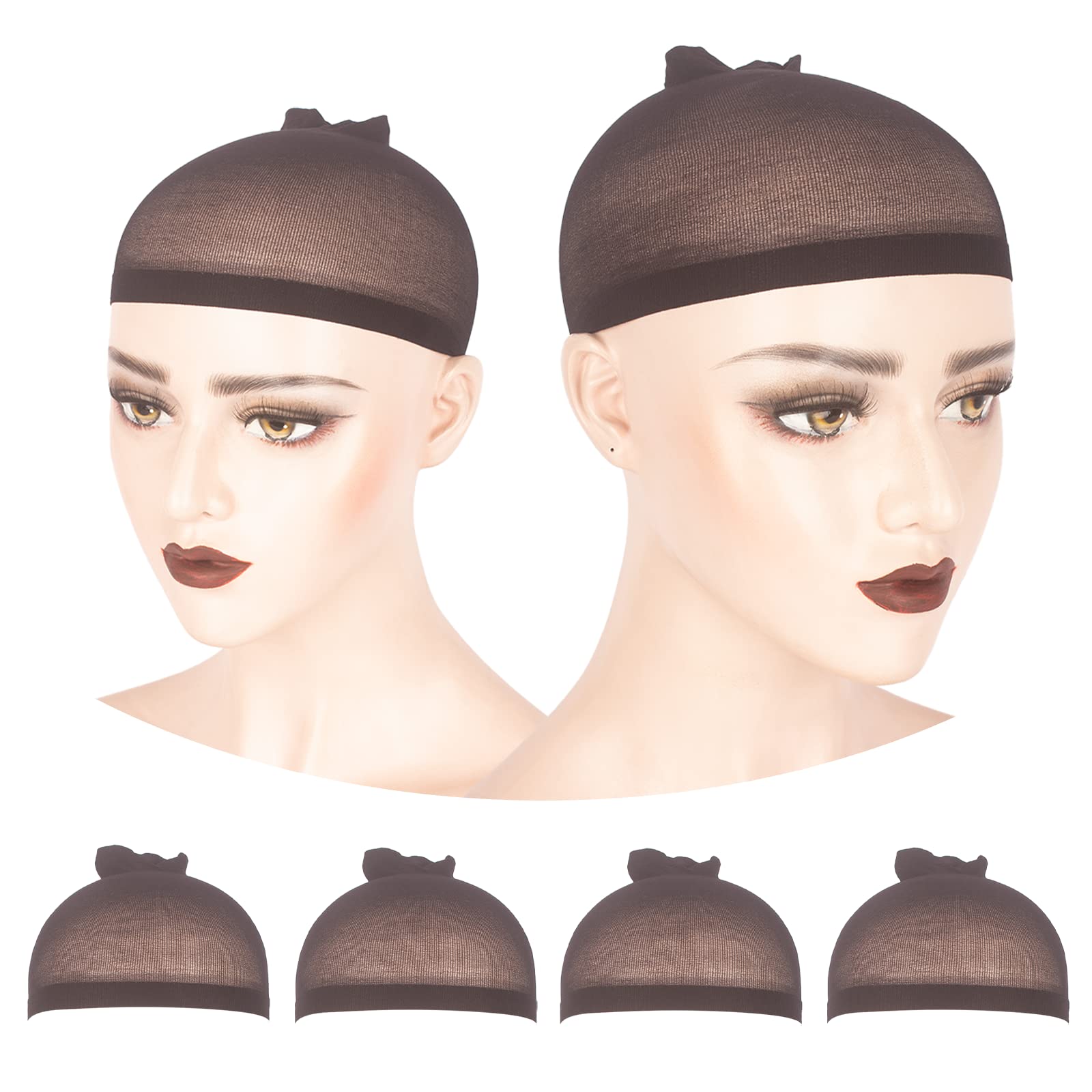 WeKen Individual Package 4PCS Black Stocking Caps for Wigs Stretchy Nylon Wig Cap for Lace Front Wig Stocking Wig Caps for Women Men Kids