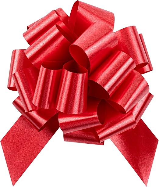 Restaurantware Gift Tek 5.5 Inch Ribbon Pull Bows 10 Satin Pull Bows - 20 Loops Instant Pull Design Red Plastic Flower Bows For Gifts Large For Wedding Baskets And Gift Wrapping