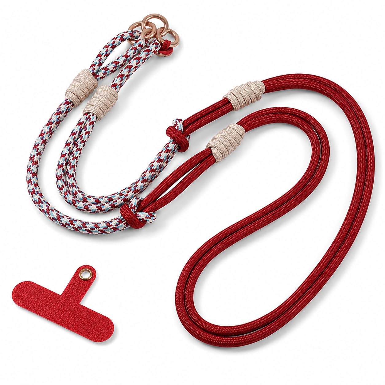 Crossbody Phone Lanyard Strap, Adjustable Nylon Mobile Phone Strap with Connector Patch, 3 Way Neck Shoulder Wrist Strap for Most Phone Cases, Travel, Outdoor, Office & Daily Use, Red White-picture-22