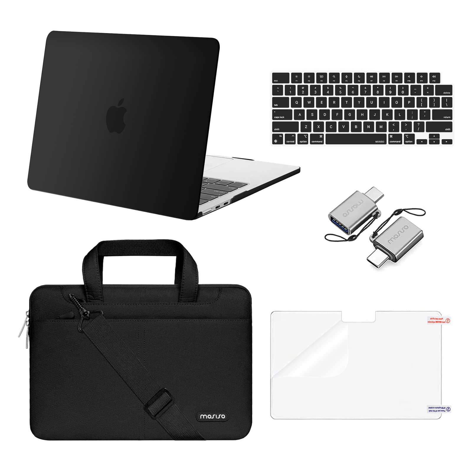MOSISO Compatible with MacBook Air 13 inch Case 2025-2022 M4 A3240 M3 A3113 M2 A2681,Plastic Hard Shell&Shoulder Bag&Keyboard Skin&Screen Film&Type C for MacBook Air 13.6 inch Case, Black