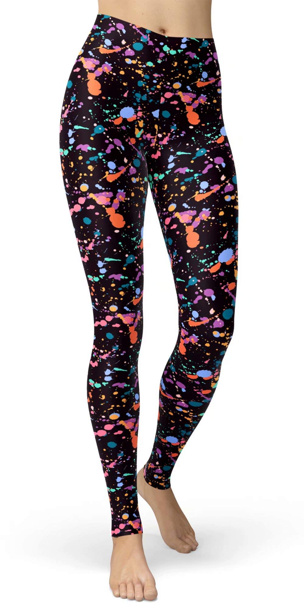 sissycos Women's 80s Leggings Neon Artistic Splash Printed Pants