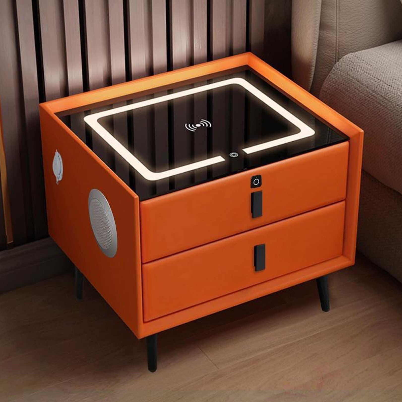 Tables de chevet intelligentes nordiques en bois avec port USB et lampe tactile