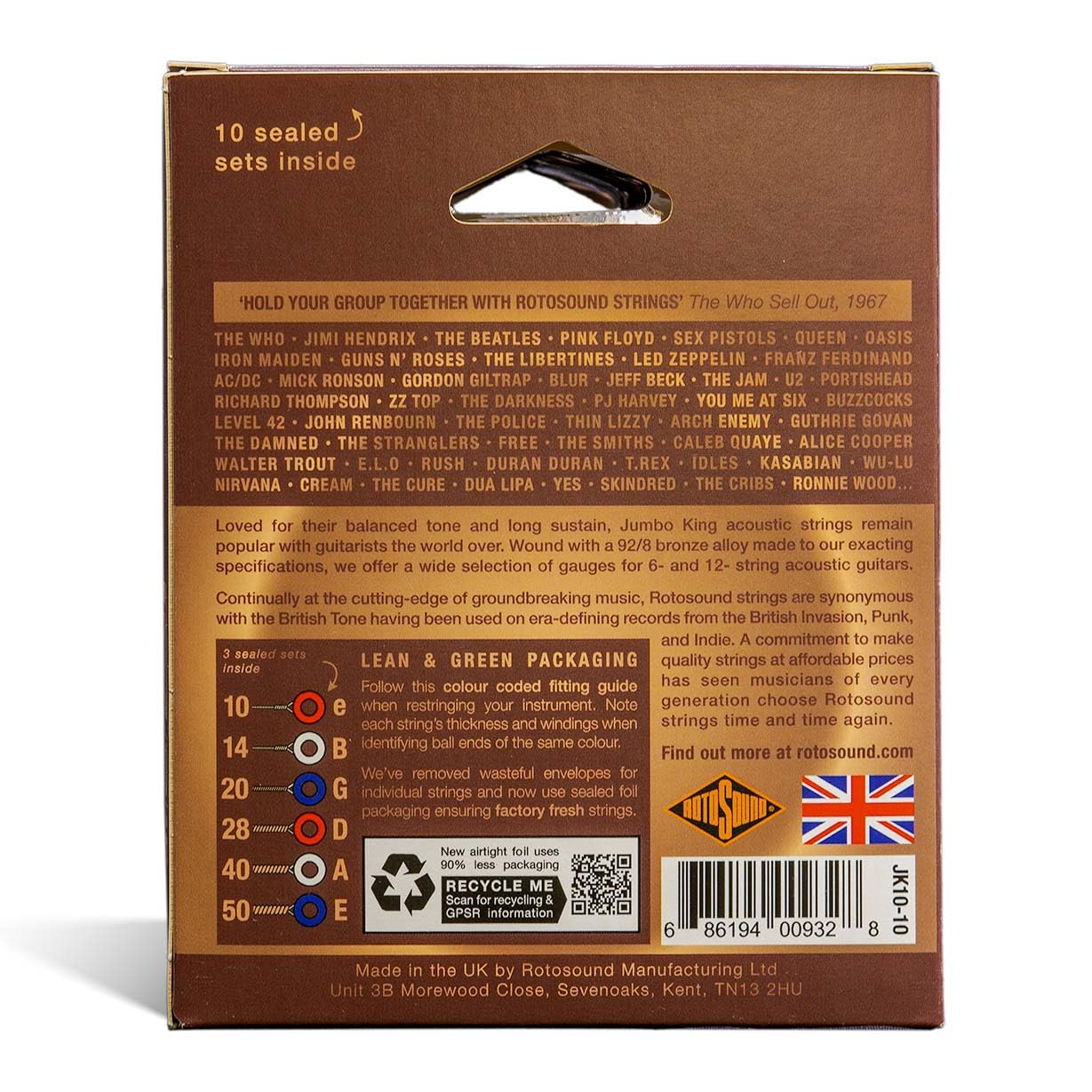 Rotosound JK10-10 Jumbo King - Cuerdas para guitarra acústica, paquete de 10