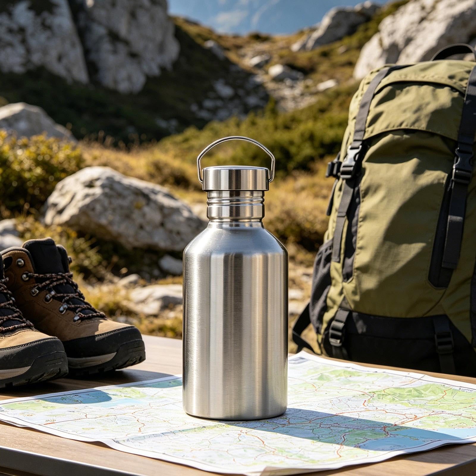 D'Acqua Con Manico E Coperchio Da Viaggio In Acciaio Inossidabile 2L
