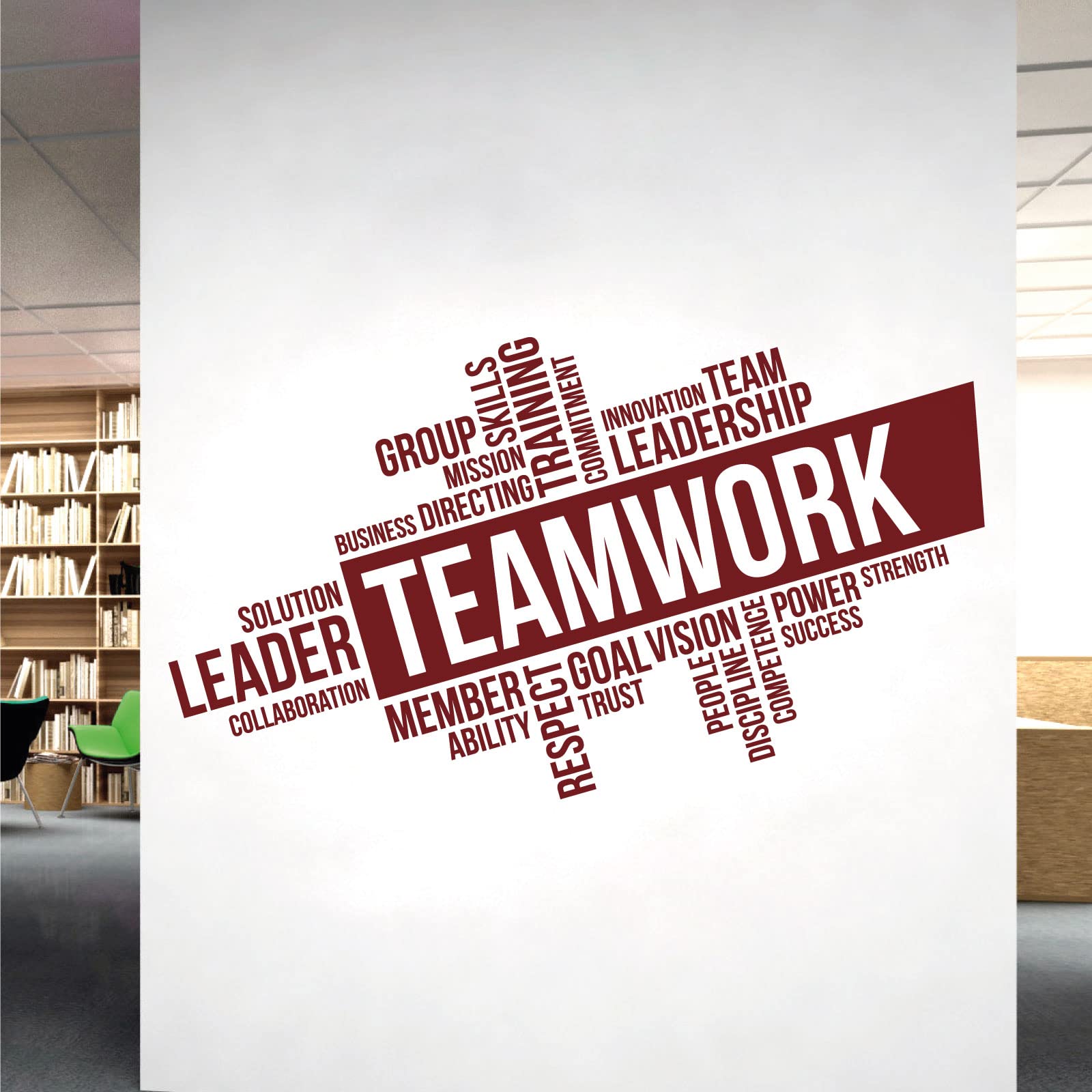 Corporate Wall Art Sticker - Teamwork, Leadership, Training, Skills Goal, Respect... - Company Office, Conference Room [XXLarge] [Burgundy]