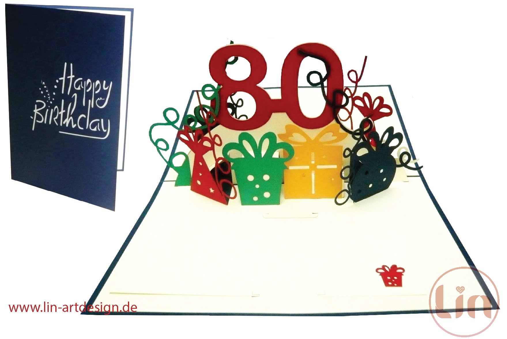 LINPOPUP® Pop-Up Card, Pop Up 3D Greeting Card, Birthday, Party Invitation, Congratulations, Best Wishes, 80th Birthday, N209