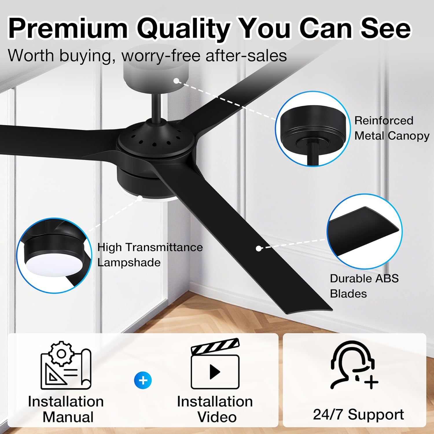 cumilo 60 Inch Smart Ceiling Fans with Lights and Remote,Quiet DC Motor,3 color for Outdoor Indoor Modern Farmhouse Ceiling Fan works with Alexa WIFI APP,Modern Black Ceiling Fan for Bedroom Patio