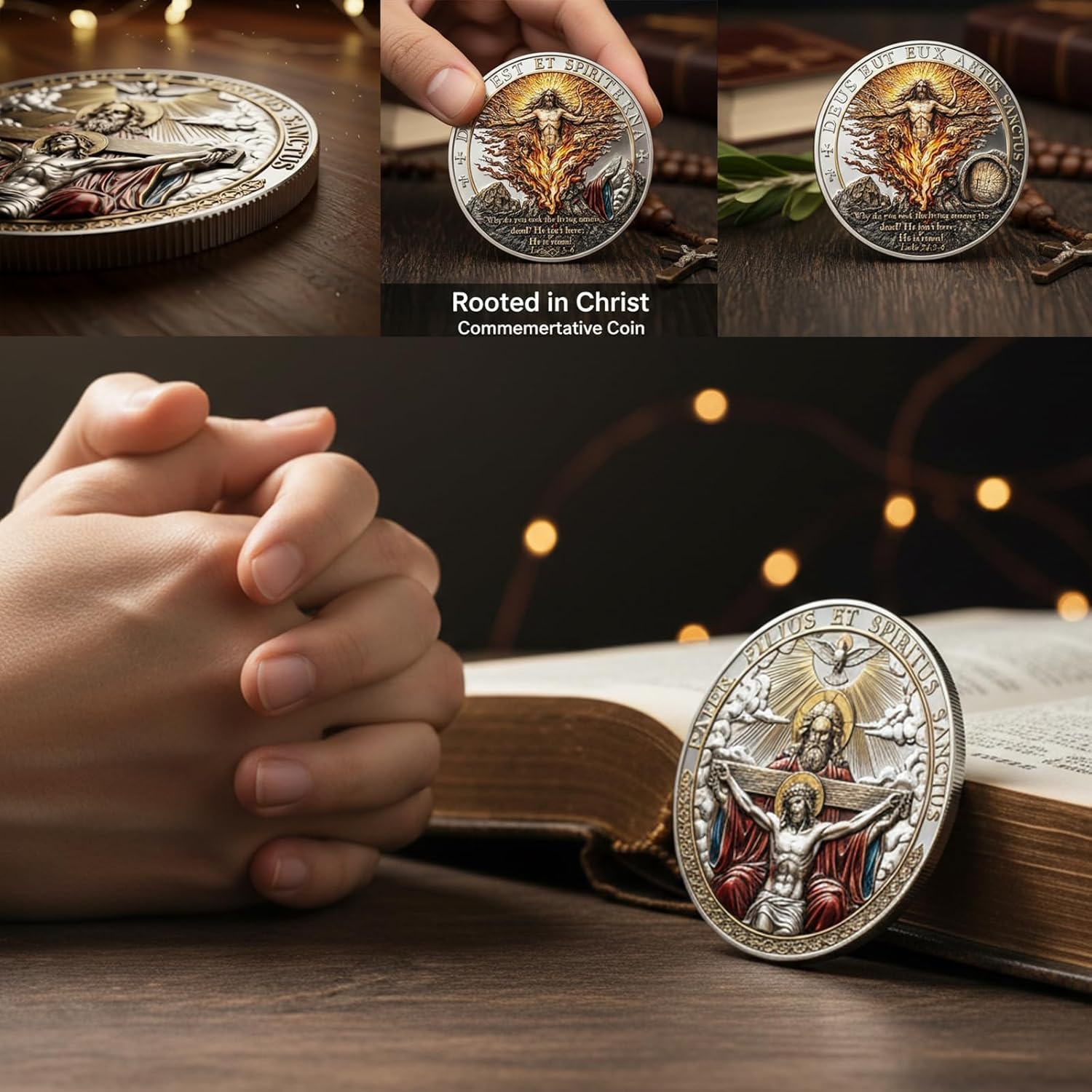 Resurrection of Light Commemorative Coin, Double-Sided Christian Jesus Challenge Coins with Latin Inscriptions & Scripture, Holy Trinity Religious Collectible Token, Religious Gift for Men (1pcs)