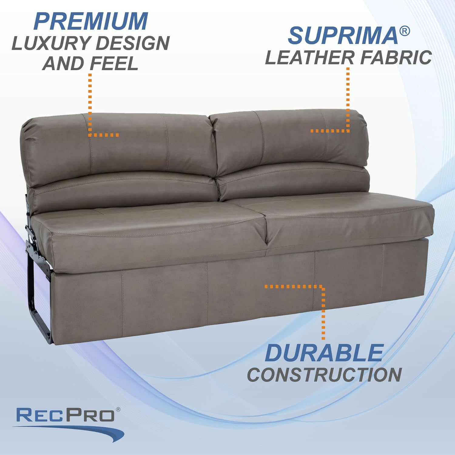 RecPro Charles RV Jackknife Sofa | Love Seat | Sleeper Sofa | Length Options 62", 68", 72" | 11" Legs and Hardware Included (68 Inch, Putty)