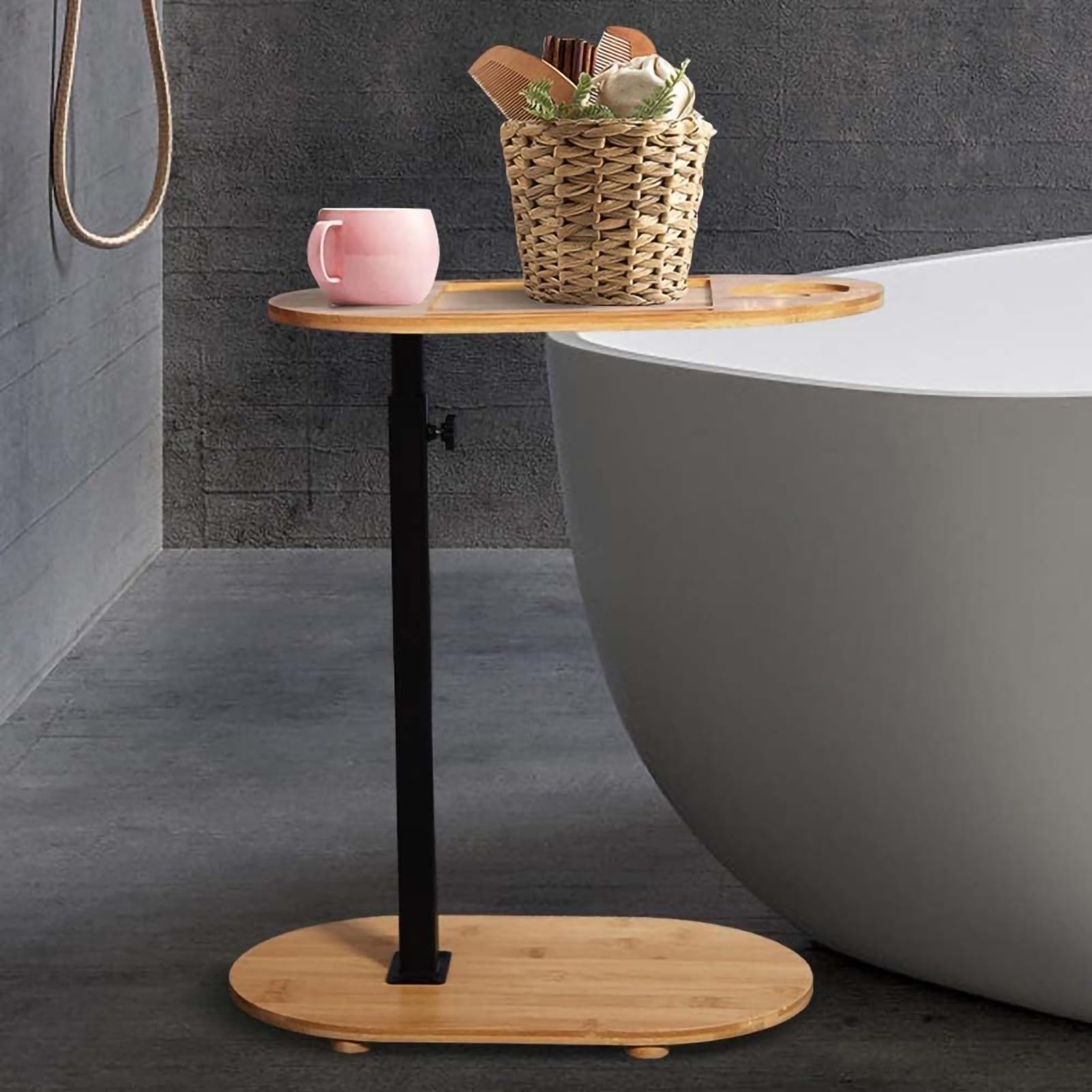 Bandeja de bambú ajustable para bañera con soporte para copas de vino y soporte para teléfono, diseño giratorio, perfecta para el hogar, sofá, cama y baño relajante.