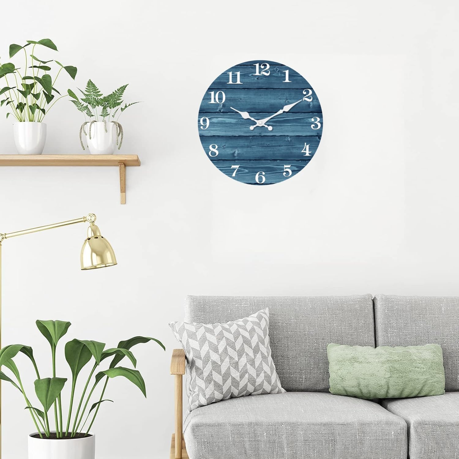 xfm blue wall clock battery operated 10 inch silent wood wall clocks country retro farmhouse wall clock decorative for kitchen living room bedroom 10 inch blue1