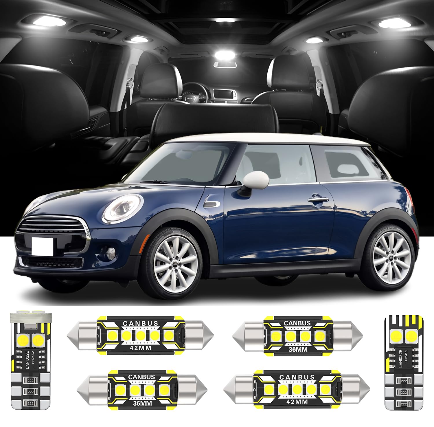Photo 1 of AENVTOL 18 Pieces LED Interior Lights Kit Replacement for Mini Cooper Mini R56 F56 F55 Hatch Hardtop Cabrio F57 Countryman R60 F60 Paceman R61 Clubman R55 F54 White Interior LED Bulbs + Install Tool