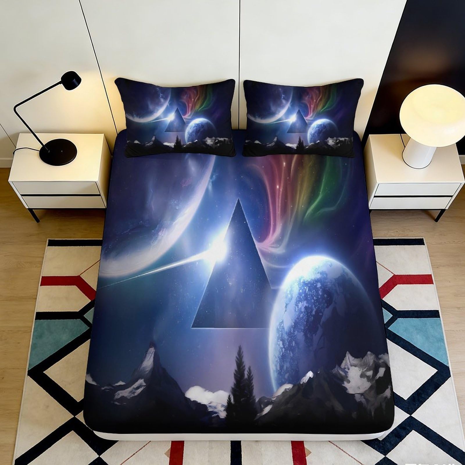 3D Printed Galay Fitted Sheet, Space Planet Microfiber, Soft Touch, Bed Cover for Bedroom, Apartment Bedding, Wrinkle Resistant, Easy Care, Stylish Decor, 200x200x25cm