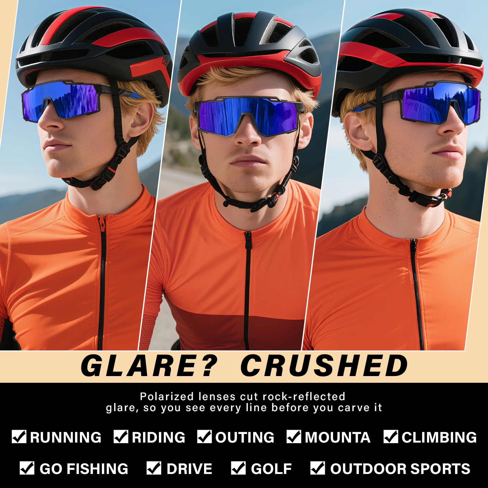 Occhiali da sole sportivi polarizzati da uomo in bicicletta, guida, pesca, protezione UV, occhiali da sole leggeri con montatura grande e montatura grande