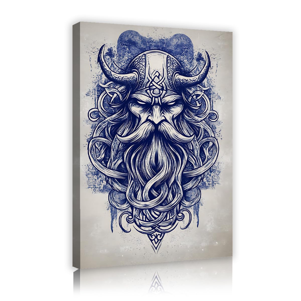Via Vela Viking Warrior Framed Canvas Prints Nordic Style Mythological Head Picture Tribal Tattoo Line Art Poster For Game Room Man Cave Dorm Wall Decor 70x105cm