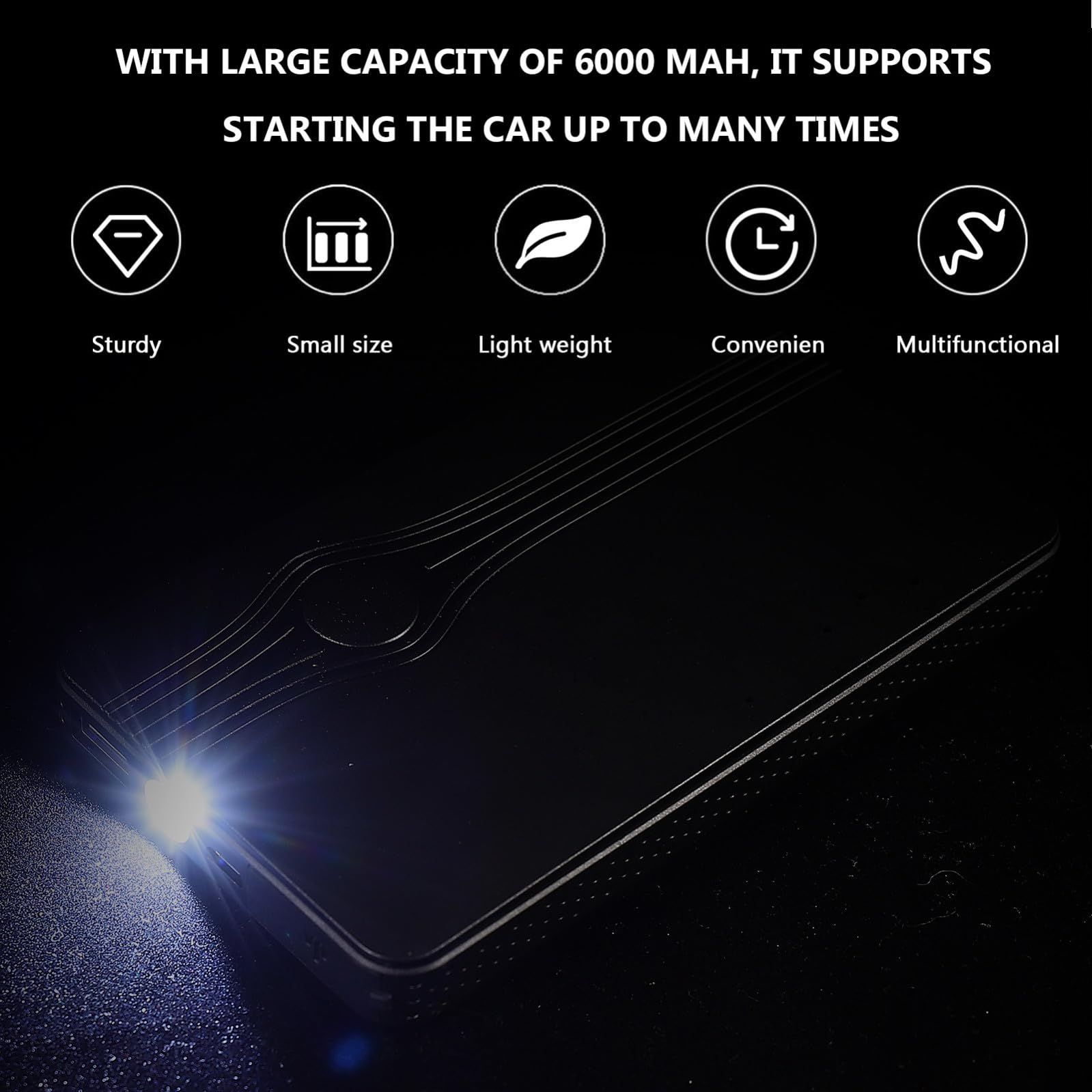 Batterie Externe pour Voiture 6000mah Noire en Abs Démarreur Portable