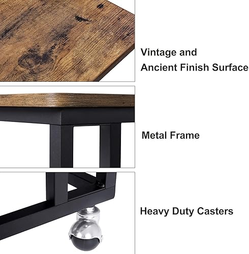 Miniatura 7 de VASAGLE Mesa auxiliar, bandeja de TV en forma de C con ruedas enrollables con marco de metal, mesa auxiliar industrial para sala de estar y café