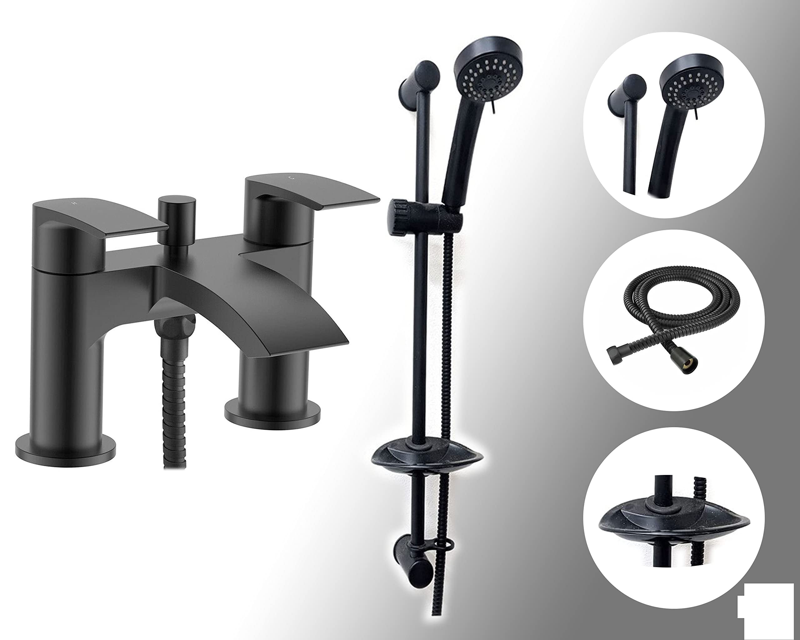 Trade In Post Bath Shower Mixer Tap & Shower Slider Rail Kit Matt Black Bathroom Taps