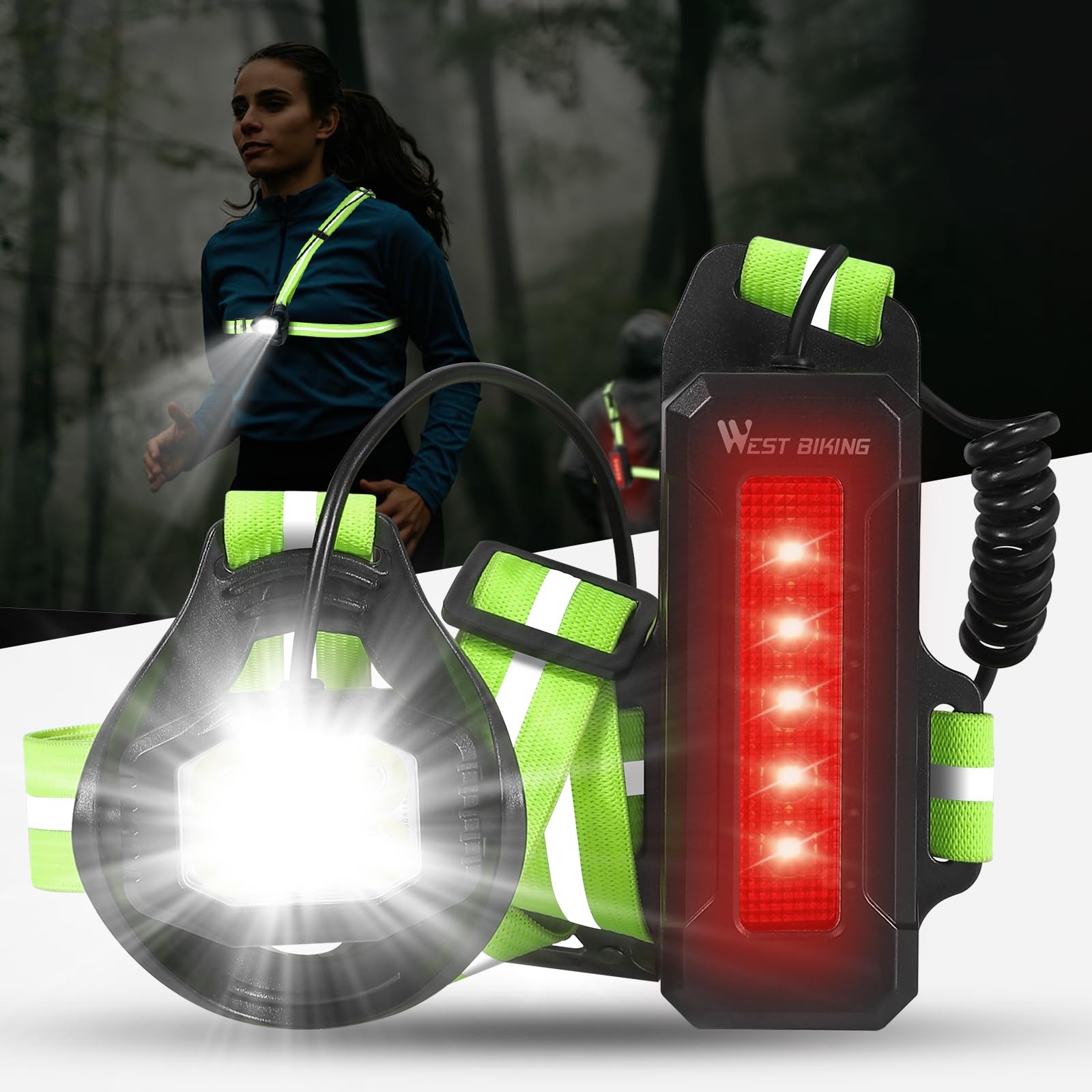 Lampada da corsa - Lampada da corsa a LED ricaricabile tramite USB per il torace, regolabile a 120°, 500 lumen, illuminazione con strisce riflettenti | Leroy Merlin