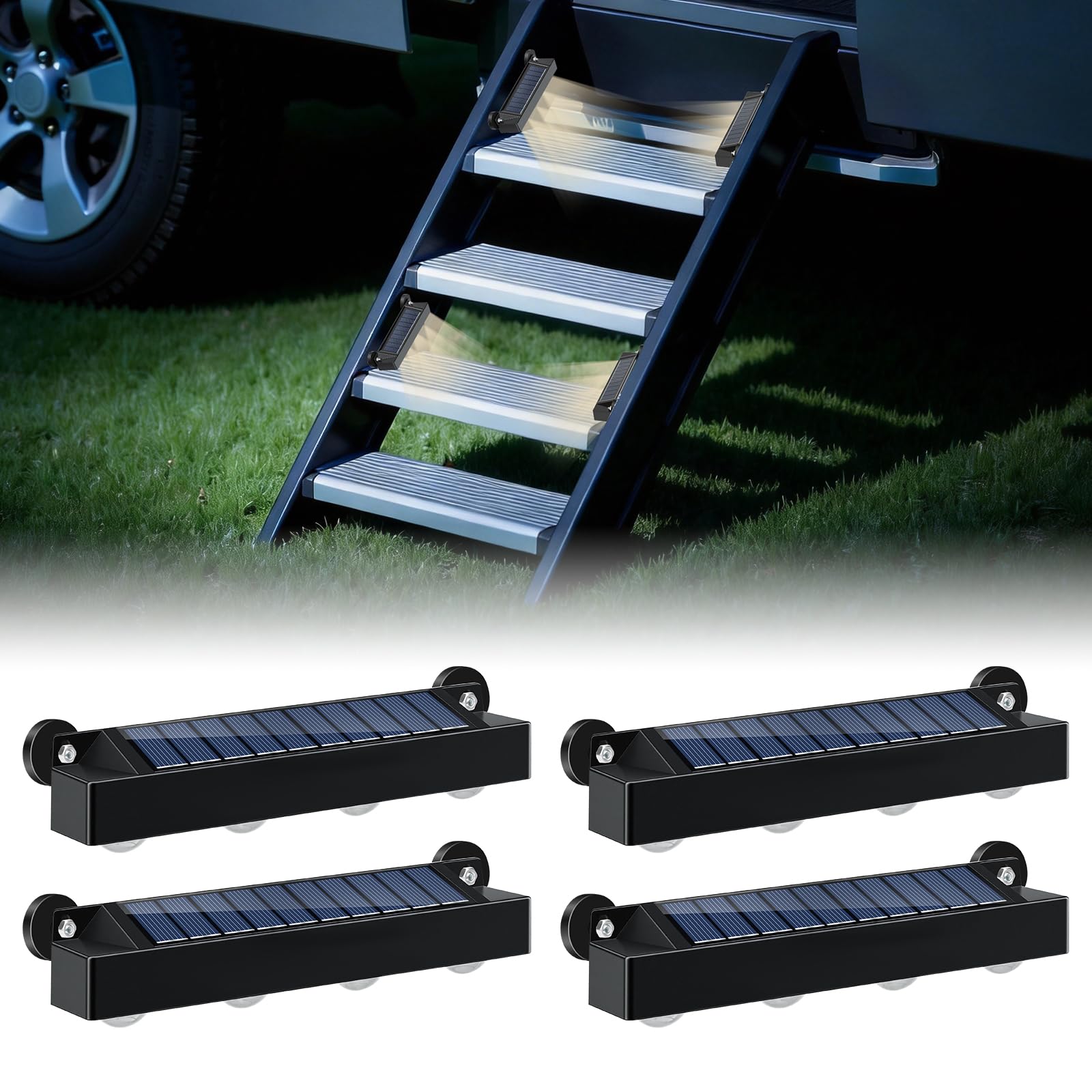 Magnetic Solar RV Step Lights, IP65 Waterproof, 4 Pack