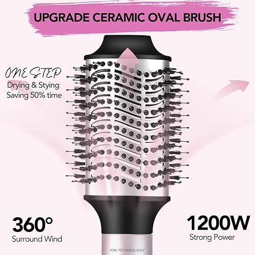 Miniatura 2 de Ouphiny Cepillo secador de pelo, 3 en 1, juego de cepillos de aire caliente de cerámica, volumen con iones negativos, cepillo ovalado de 3 pulgadas,
