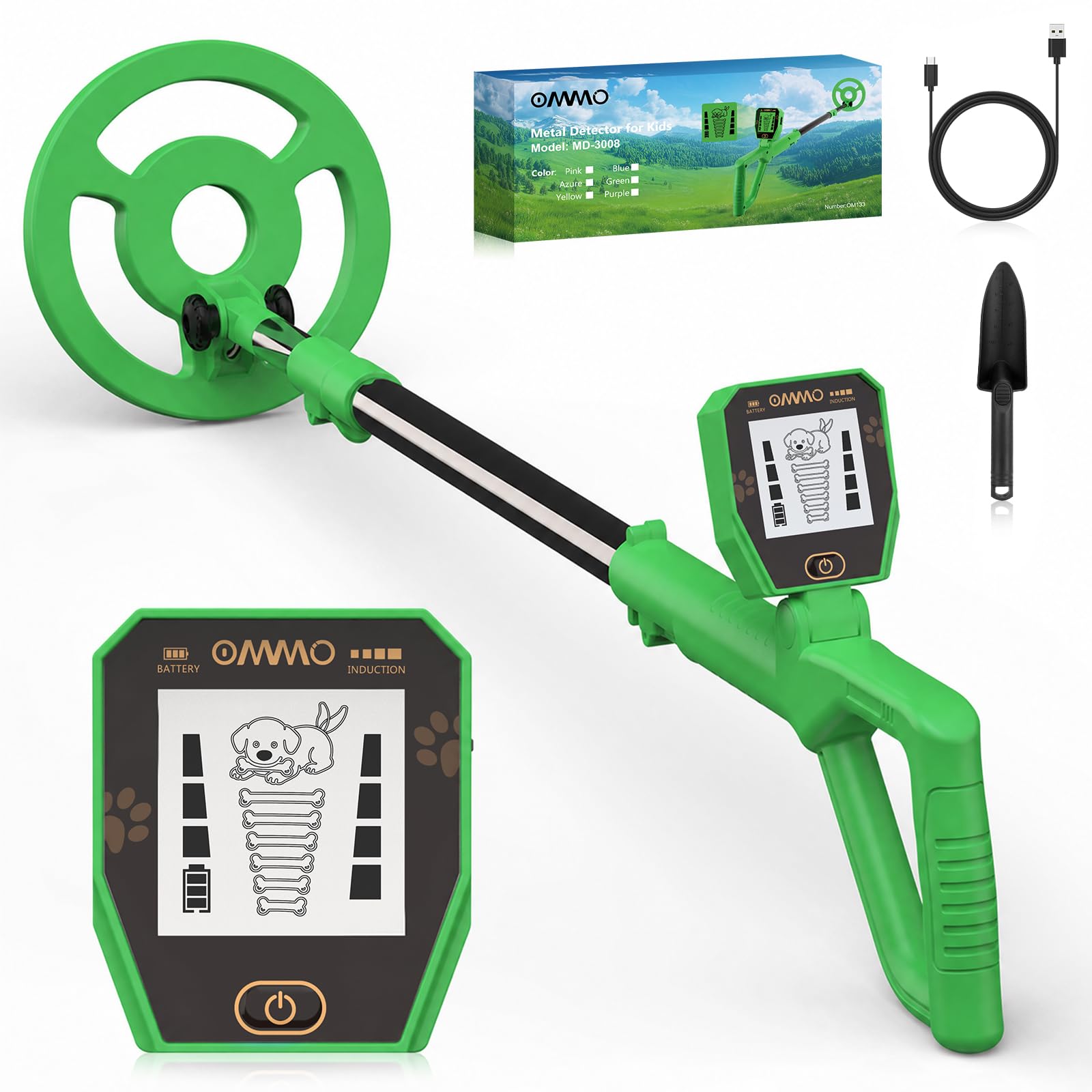 OMMO Détecteur de Métaux Enfants, Rechargeable Detecteur de Metaux, Vert