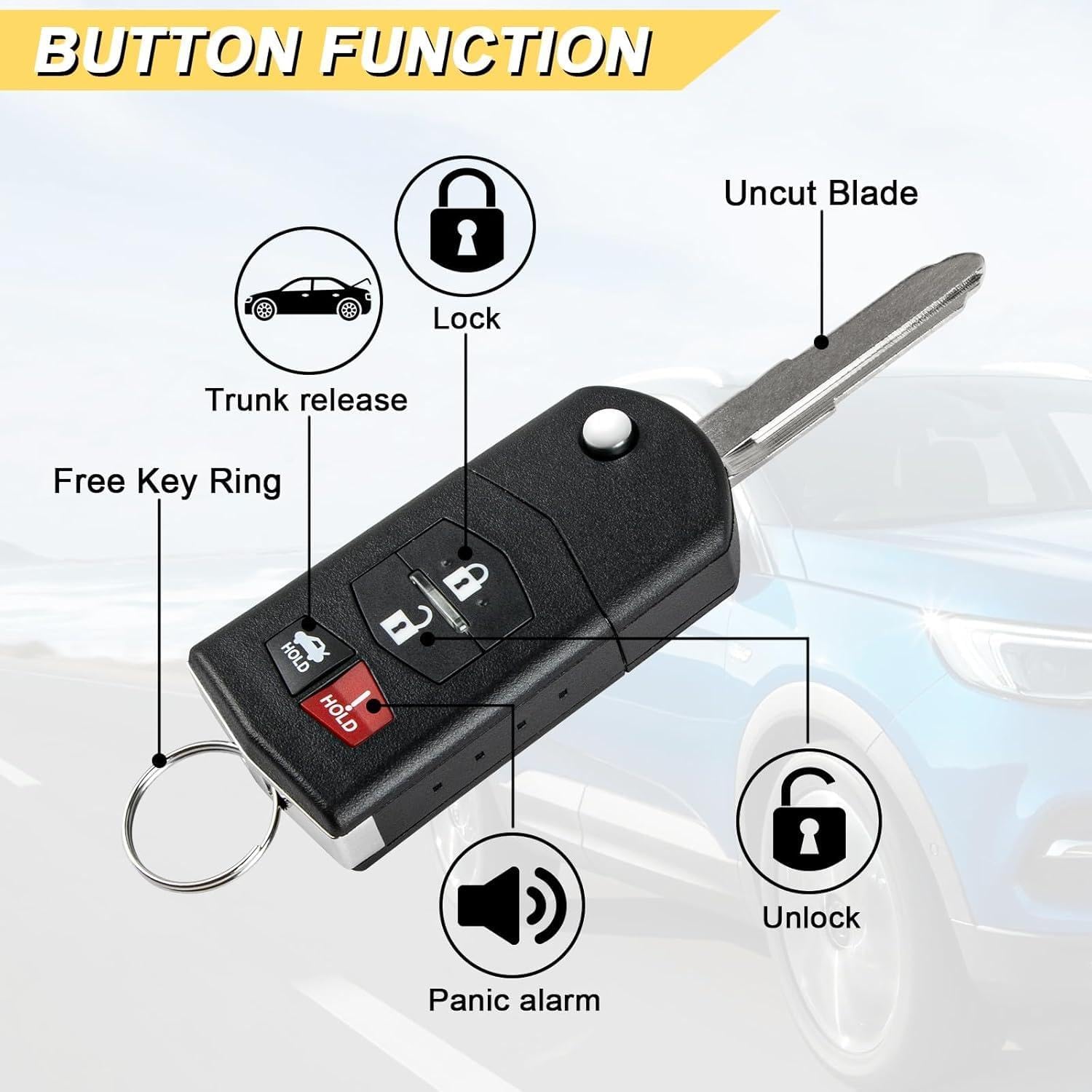 Simple Setup Key Fob Replacement for 2006-2015 MX-5 Miata/ 10-13 3/09-13 6 Car Keyless Entry Remote Control, BGBX1T478SKE125-01, 4 Buttons