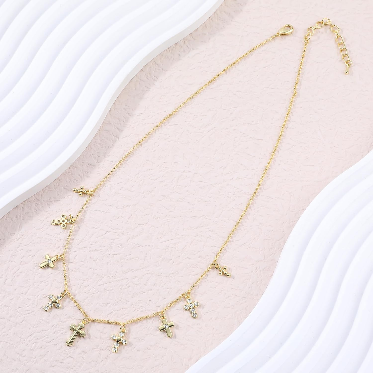 MOONWALTZ Gold Charm Necklace for Women 14K Gold Plated Cute Cubic Zirconia Rainbow Flower North Star Love Heart Cross Pendant Necklace Adjustable Chain Trendy Party Jewelry Gift for Women - Image 4