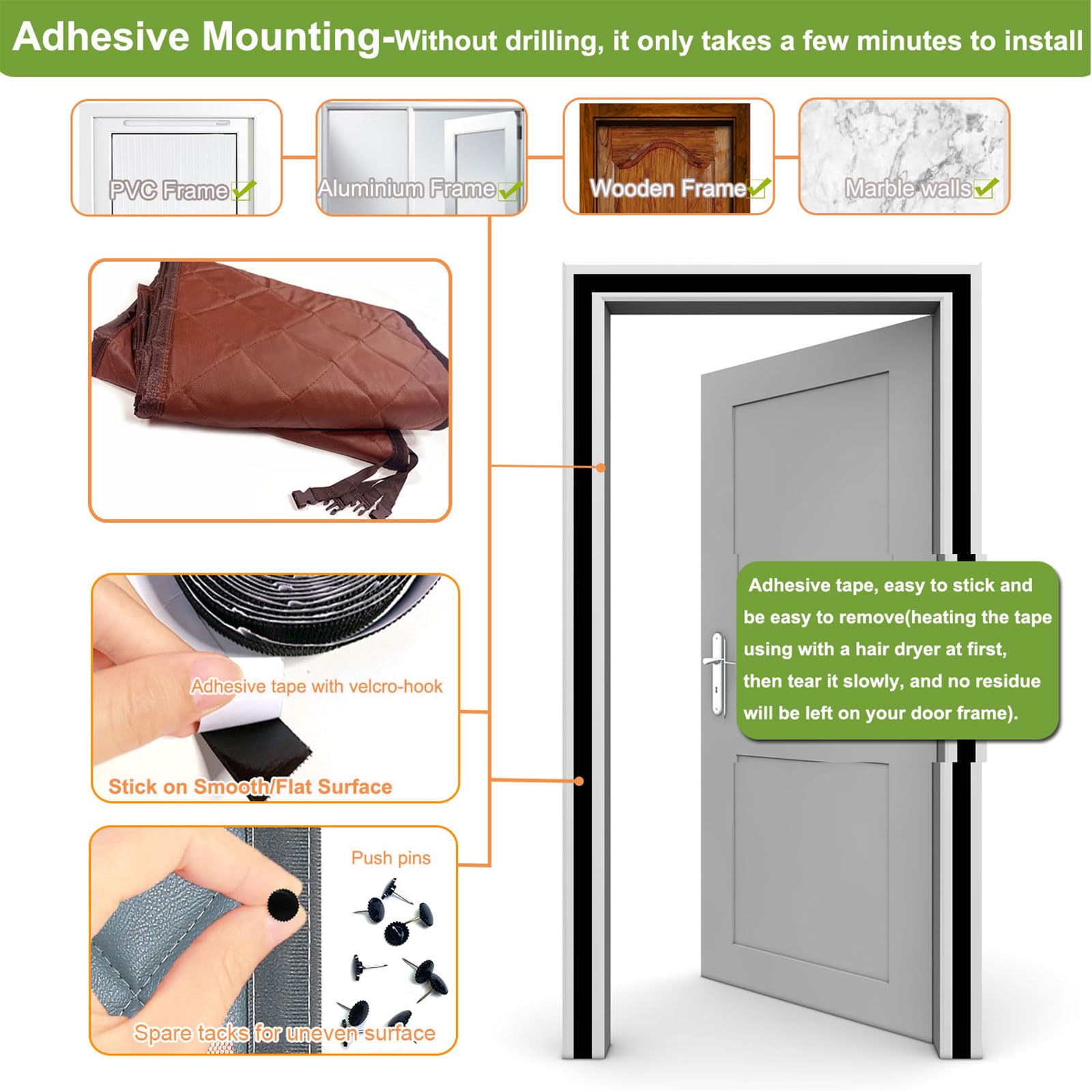 Risareyi Cortina de Puerta Aislante Termica Frio y Calor 95x205cm, Marrón Aislamiento Cortinas Térmica Magnética para Puerta Exterior Salón Balcón, Impermeable, Cierre Automático