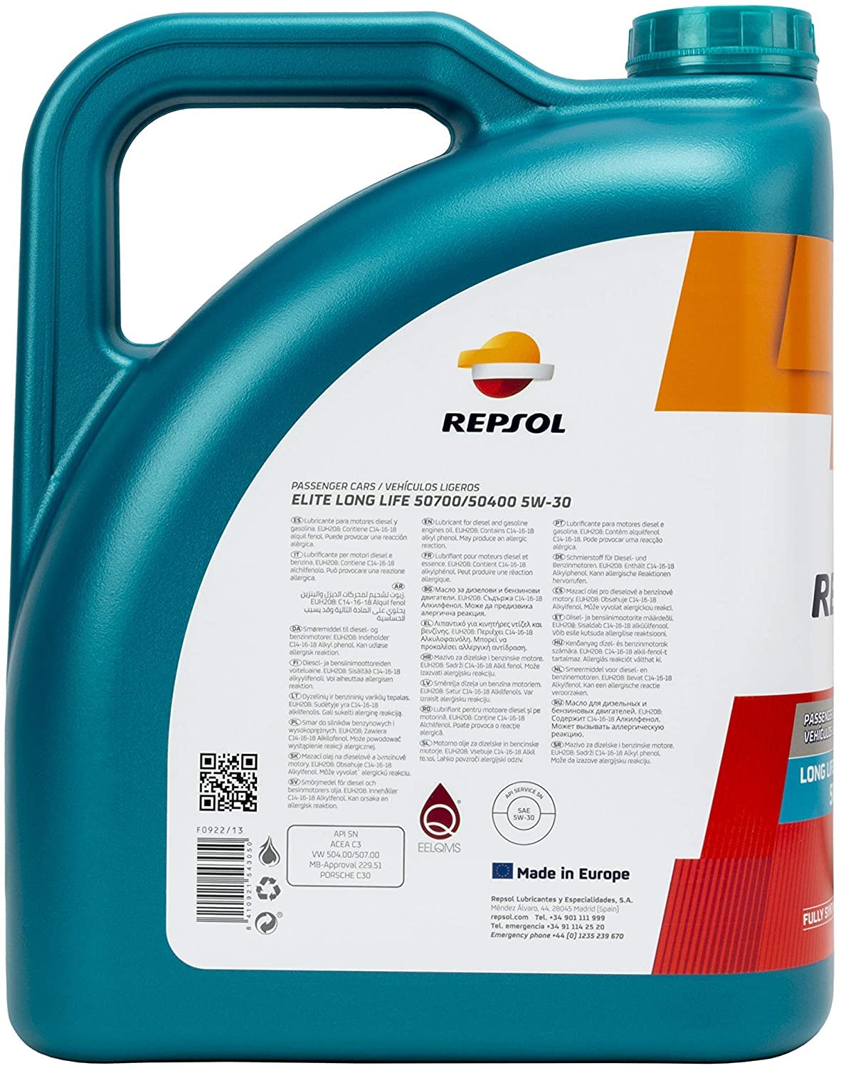Aceite motor REPSOL Élite Long Life 50700/50400 5W-30 15 LITROS (3x5 litros)