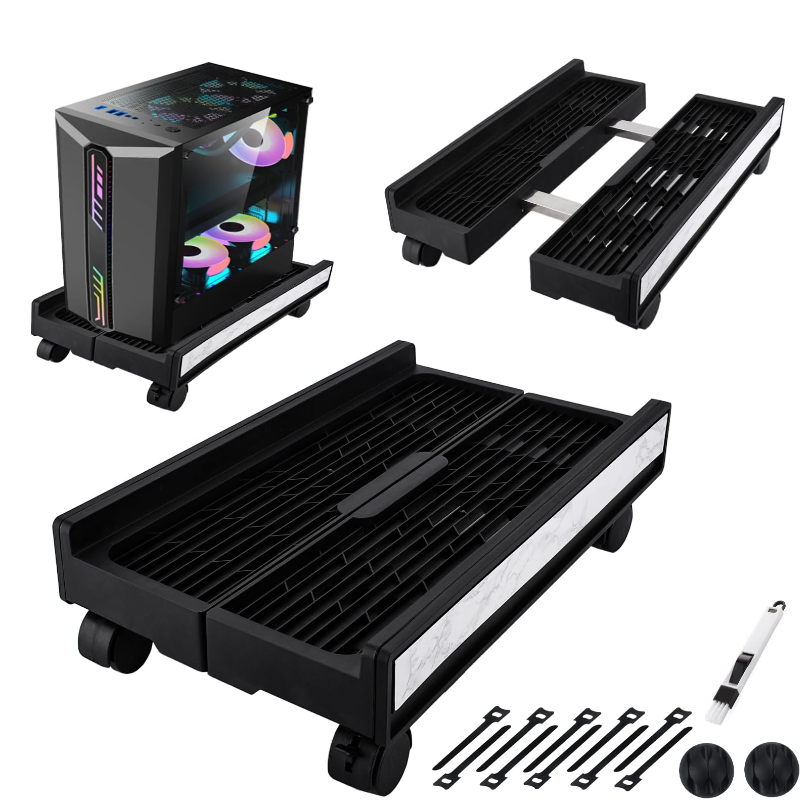 Soporte para CPU, Soporte Móvil Ajustable para CPU y Torre de PC con 4 Ruedas Giratorias con Bloqueo - Ajustable(20-30cm), Soporta hasta 30kg, Ideal para Hogar, Oficina y Estación de Gaming