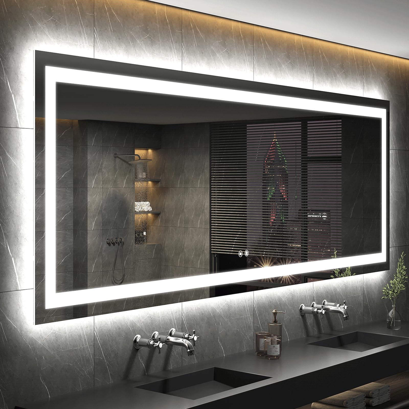 IOWVOE LED Mirror for Bathroom 48 x 30 Inch, Lighted Vanity Mirror with Lights for Wall with Anti Fog, Stepless Dimmable, Memory Function (Backlit + Front Lights