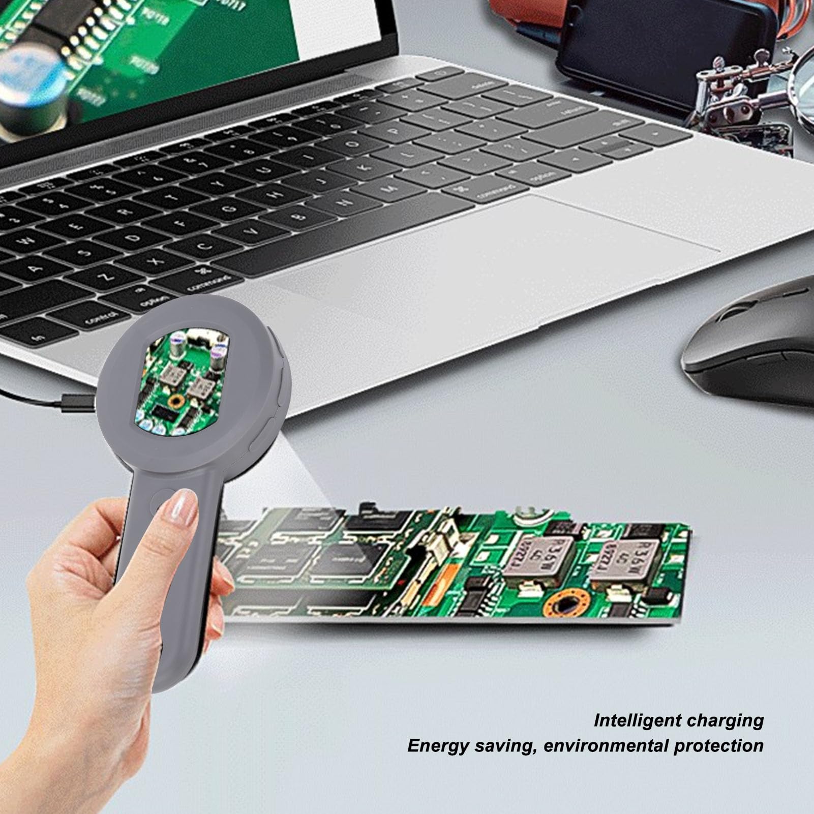 Lupa Recargable con 8 Luces LED, Lente de Aumento Iluminada, Grande, Liviana, de Mano, Opciones de Iluminación Dual, Soporte en Varios Idiomas, Se Conecta a la Computadora