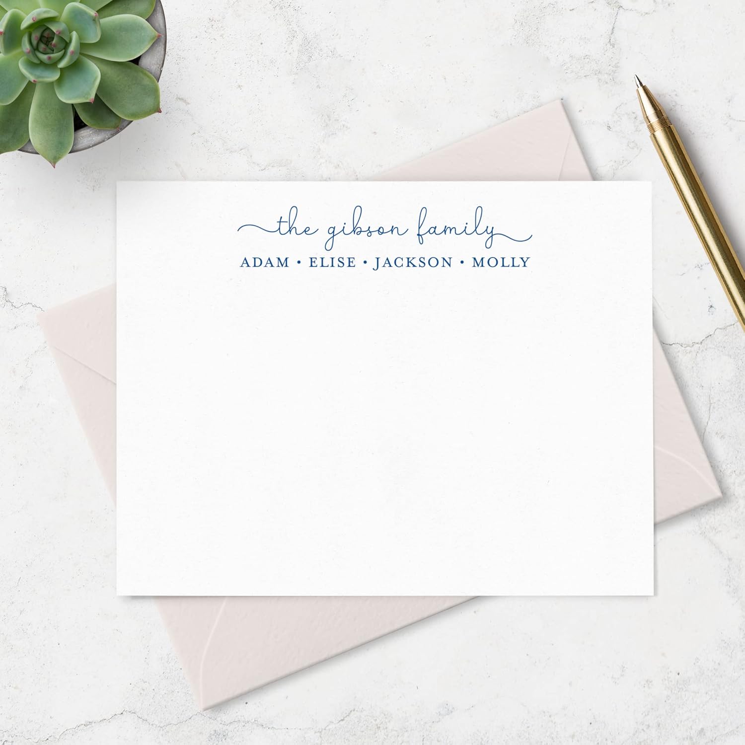 Personalized Note Card & Envelope Stationery for Family, Personalized Stationary with Family Name and Individual Names - Choose your Ink and Envelope Colors and Set Size, Flat A2 Notecards (Style #2)
