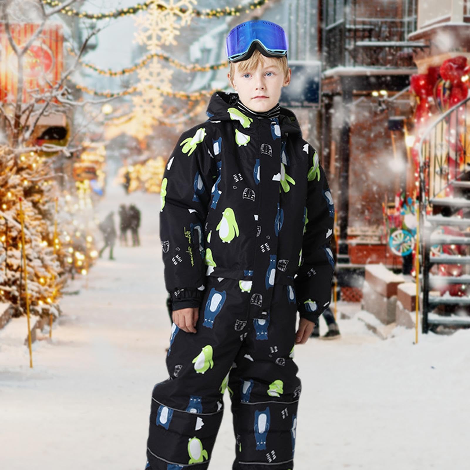 JINGLING Tuta da neve per ragazzi | Tuta da sci traspirante per bambini | regolabili riflettenti giacche e pantaloni da neve cartone animato, antivento, impermeabile