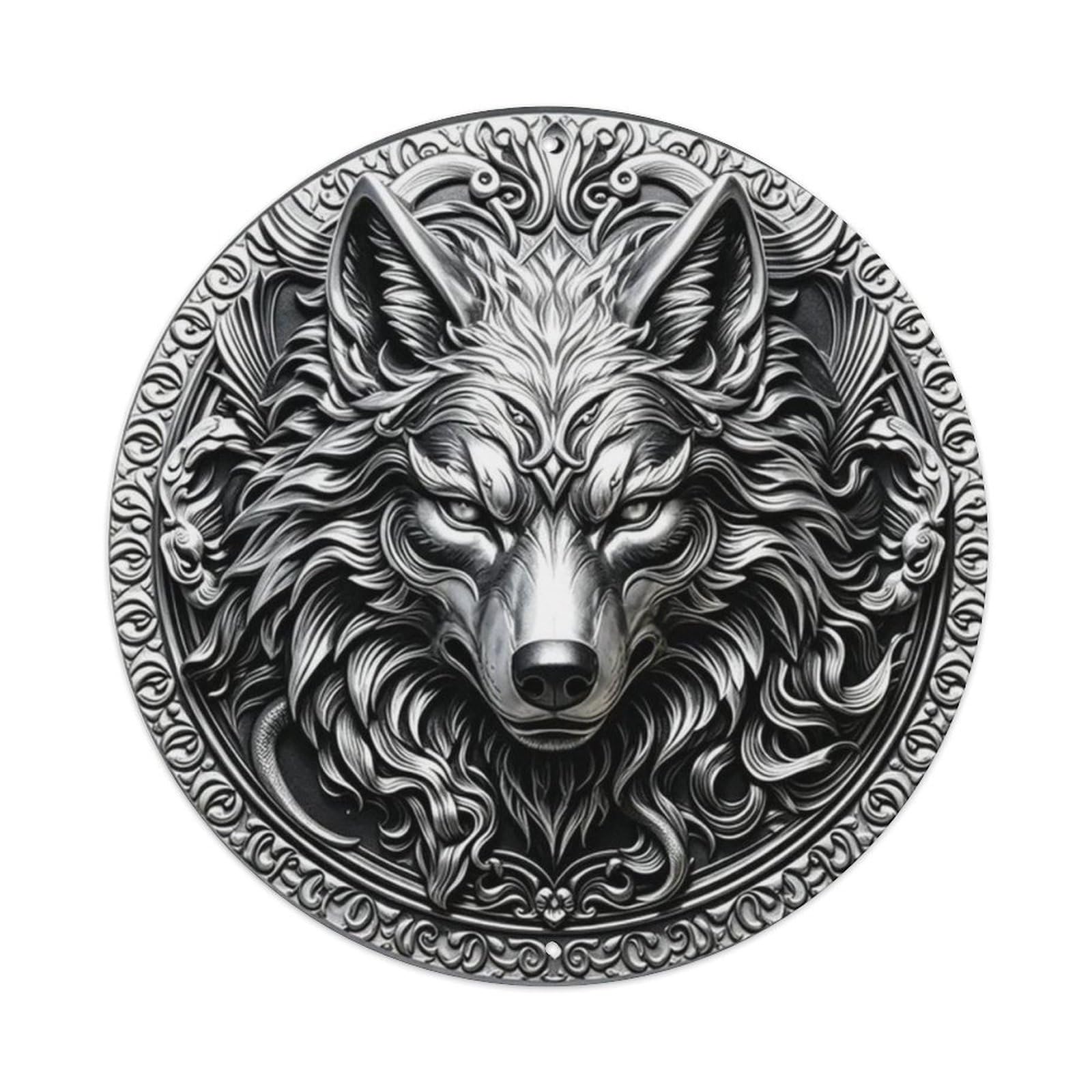 Nordic Wolf Head 3D Relief Metal Tin Sign Plaque