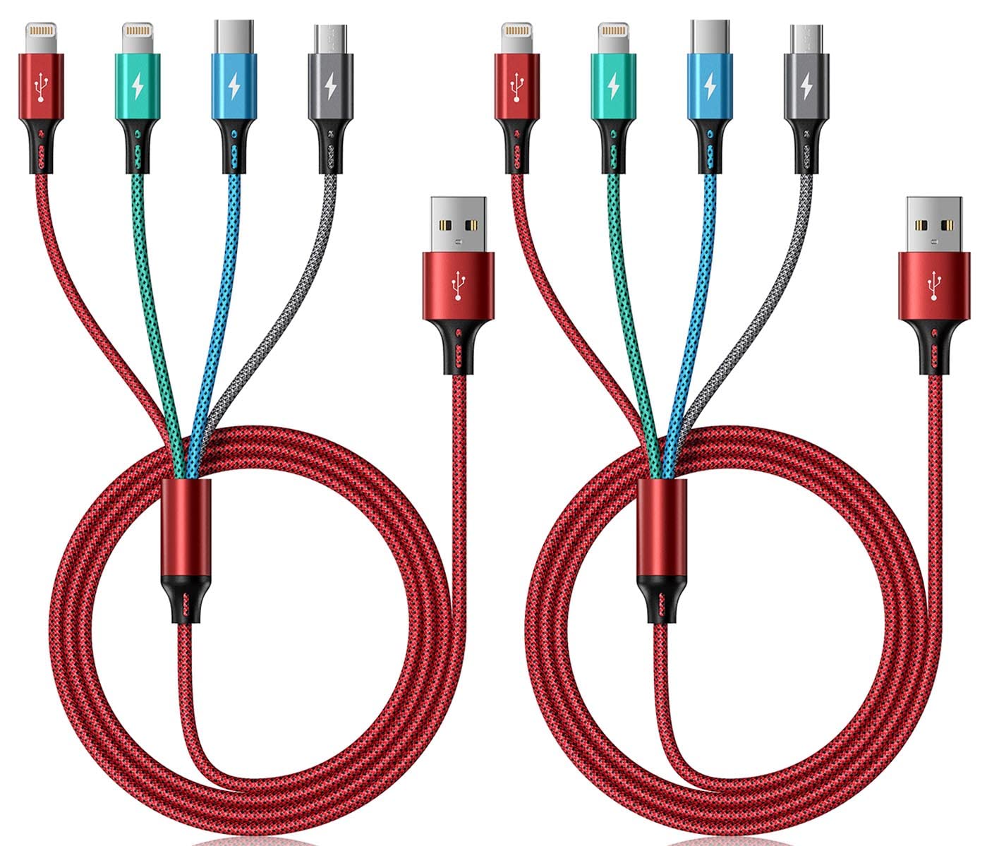 Multi Charging Cable 4A, Multi Charger Cable Nylon Braided 4 in 1 Charging Cord USB Cable Fast Charging Cord with IP/Type C/Micro USB Port for Cell