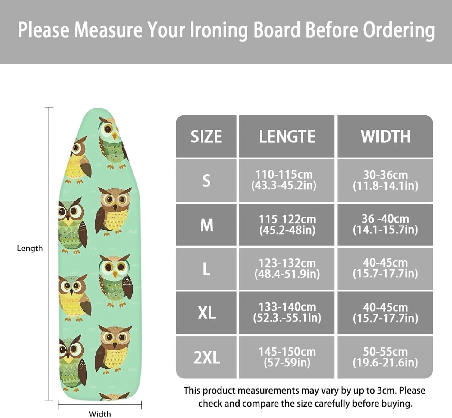 Iron Board Cover with Padding Standard Size Animal Green Padded Ironing Board Covers 15x54 Heat Reflective Extra Thick Wide Non Stick Scorch and Stain Resistant Heatproof